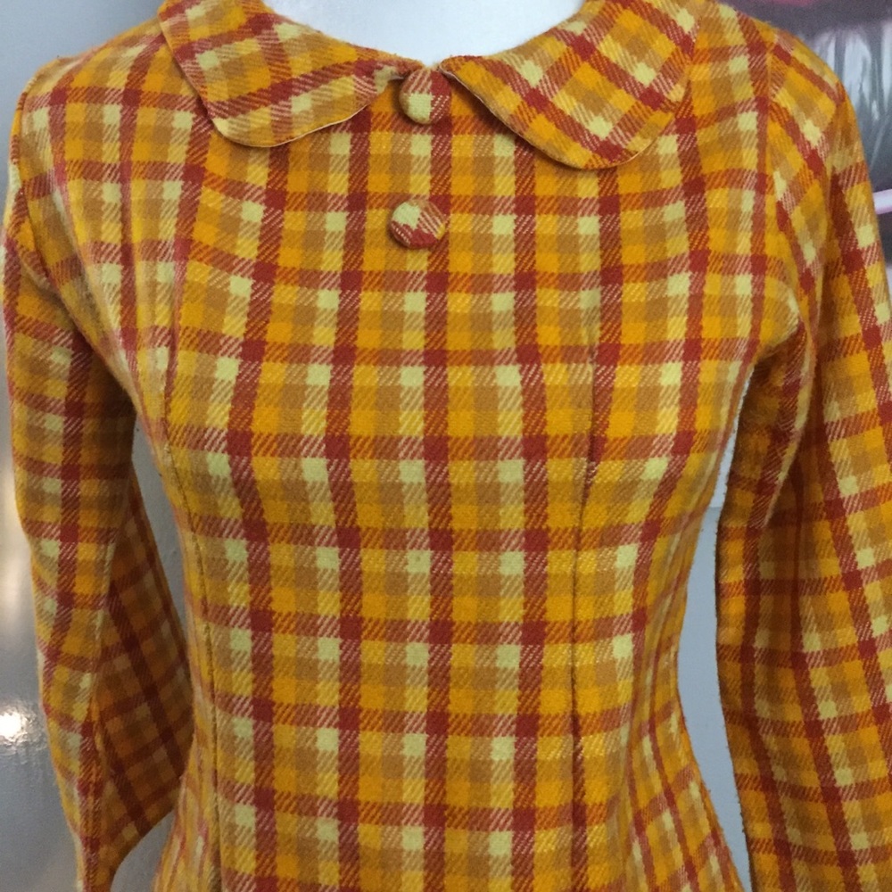 Yellow Plaid 100% Wool Dress - Picture 2 of 4
